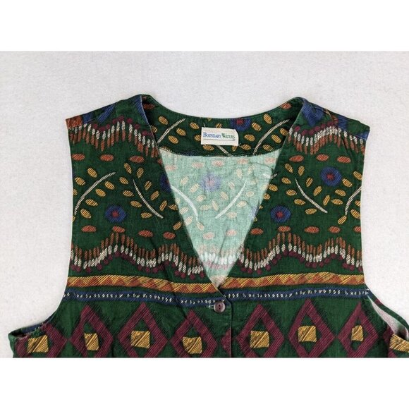 Boundary Waters Women's Vintage 80s 90s Green Southwest Geometric Print Vest LG - Picture 4 of 9
